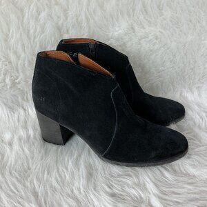 Frye Nora Black Suede Zip Short Ankle Boot 8.5